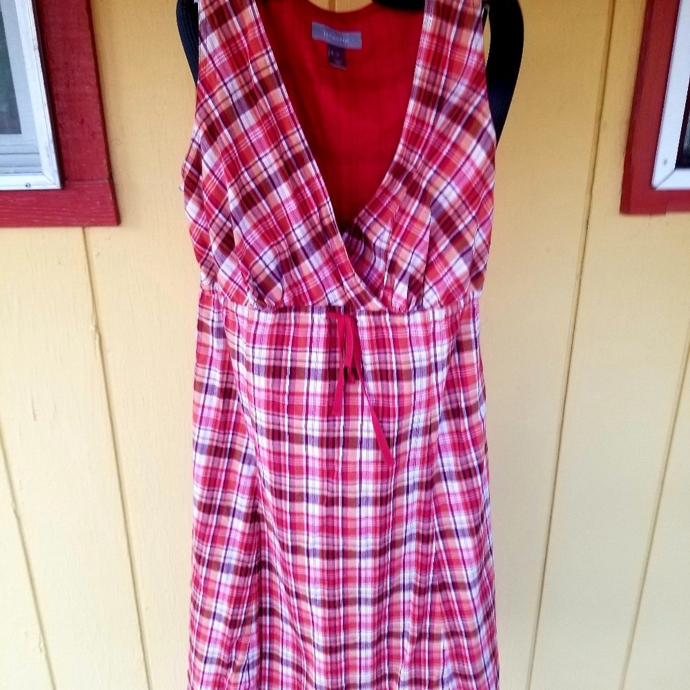RED & ORANGE PLAID SHEATH BOHEMIAN DRESS